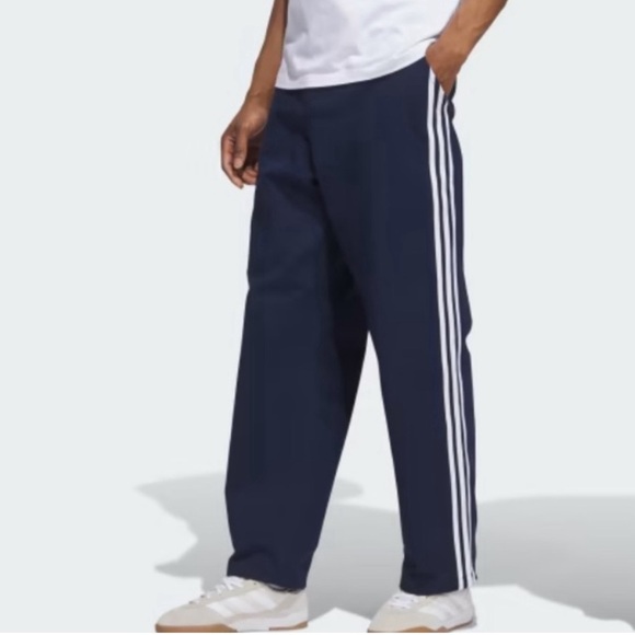 Adidas Skate Chino Men's Pants Blue 3 Stripe Baggy - Picture 1 of 6